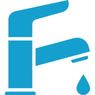 Blue faucet icon with water droplet.
